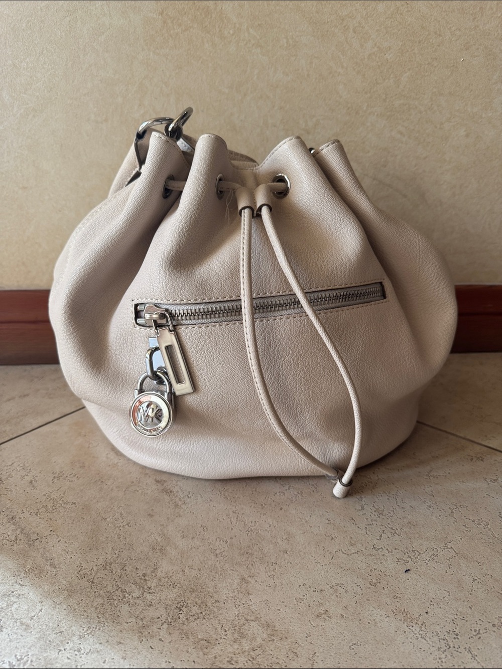 Michael Kors Ivory Drawstring Bucket Shoulder Bag